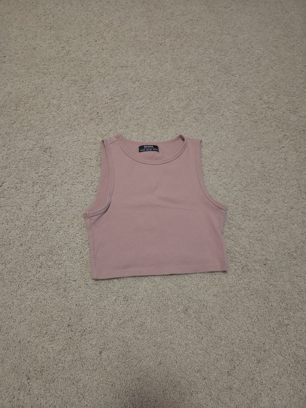 Bershka Pink Ribbed Cropped Tank